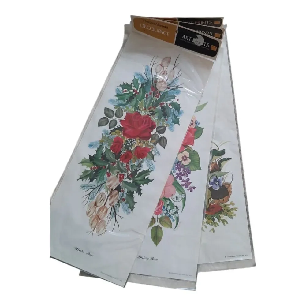 Vintage Floral Decoupage Sheets with Red Rose Motif
